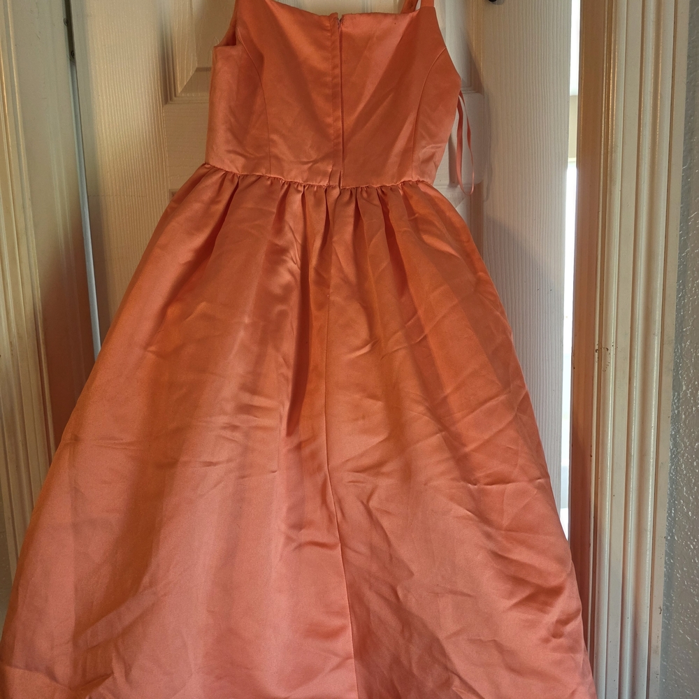 David's Bridal Orange Pink Pleated Sundress for Prom